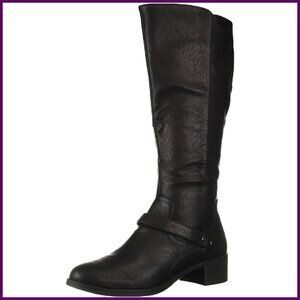 Knee-High Boots with Strap Detailing, Stretch Fit, Synthetic Sole